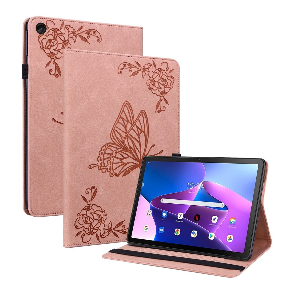 Läderfodral Fjärilar Lenovo Tab M10 Plus (3rd gen) rosa