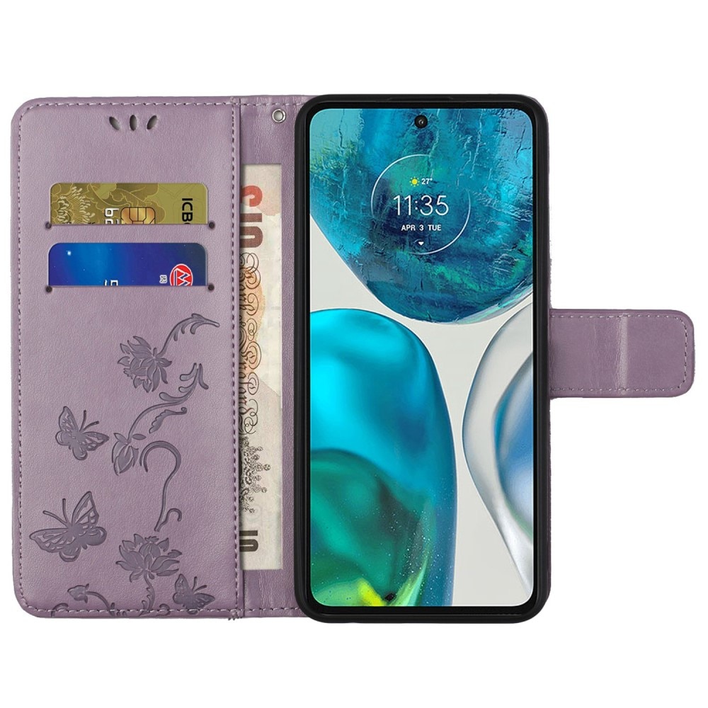 Läderfodral Fjärilar Motorola Moto E32 Lila