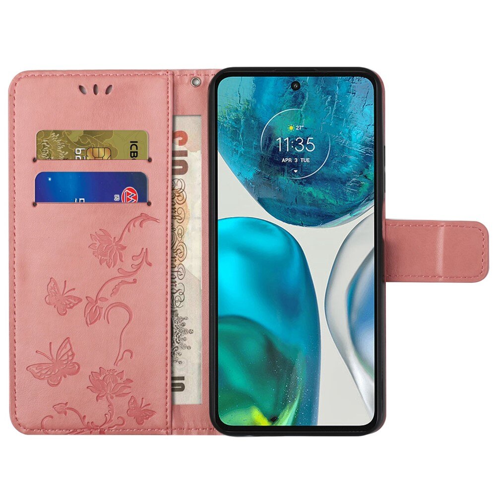 Läderfodral Fjärilar Motorola Moto E32 Rosa