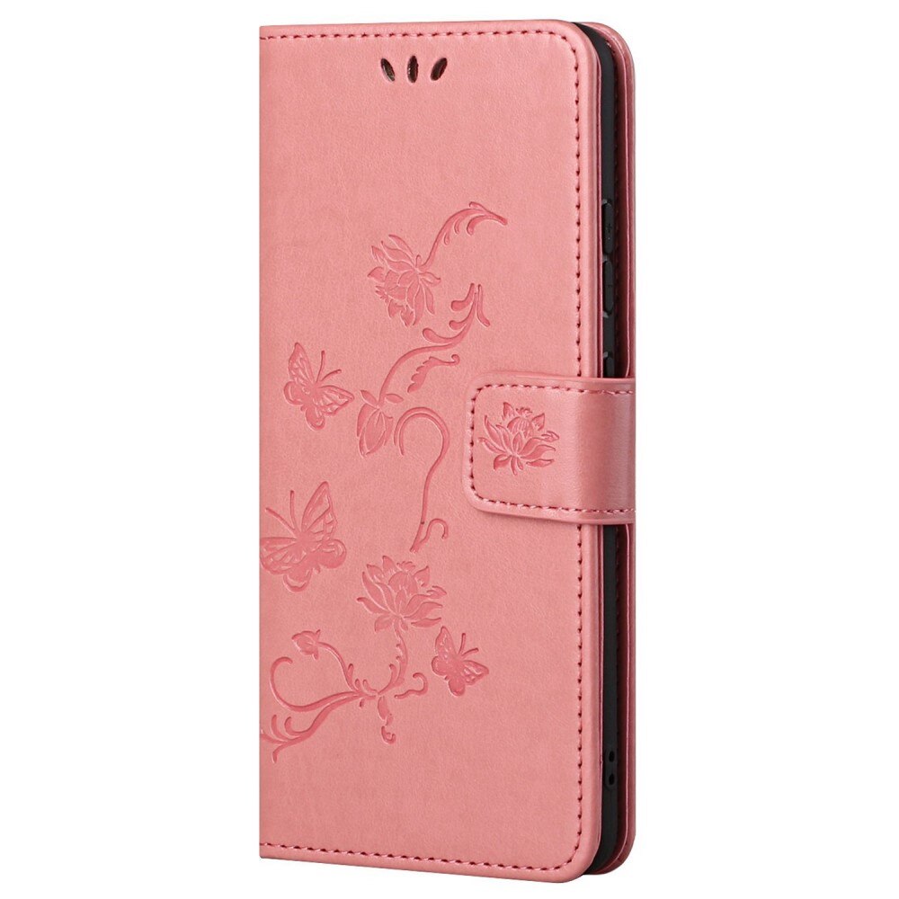 Läderfodral Fjärilar Motorola Moto E32 Rosa