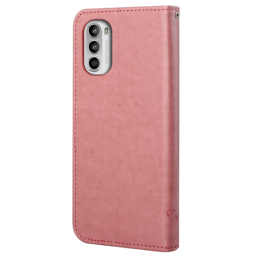 Läderfodral Fjärilar Motorola Moto E32 rosa