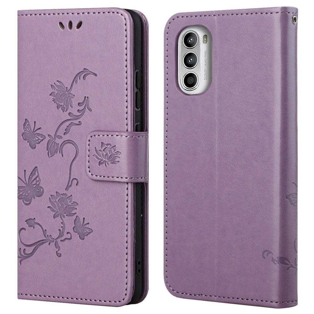Läderfodral Fjärilar Motorola Moto G52 Lila