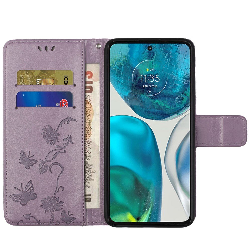 Läderfodral Fjärilar Motorola Moto G52 Lila