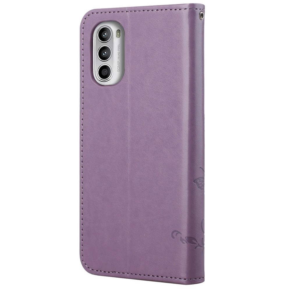 Läderfodral Fjärilar Motorola Moto G52 Lila