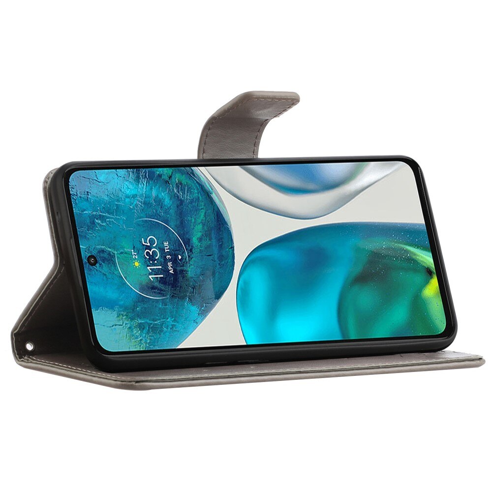 Läderfodral Fjärilar Motorola Moto G52 Grå