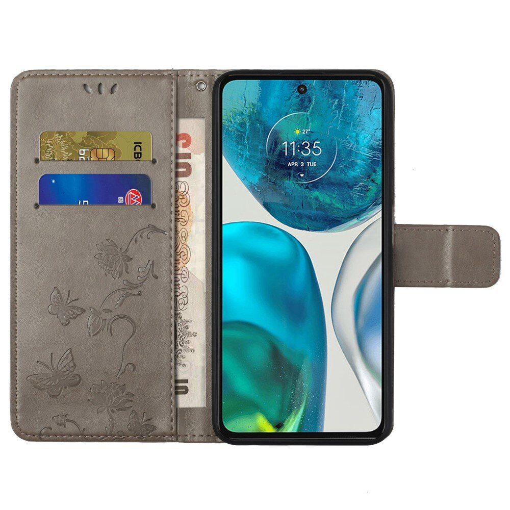 Läderfodral Fjärilar Motorola Moto G52 Grå
