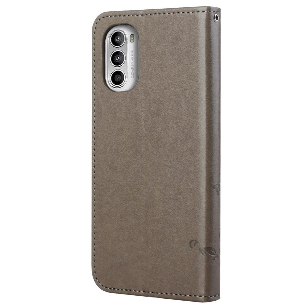 Läderfodral Fjärilar Motorola Moto G52 Grå