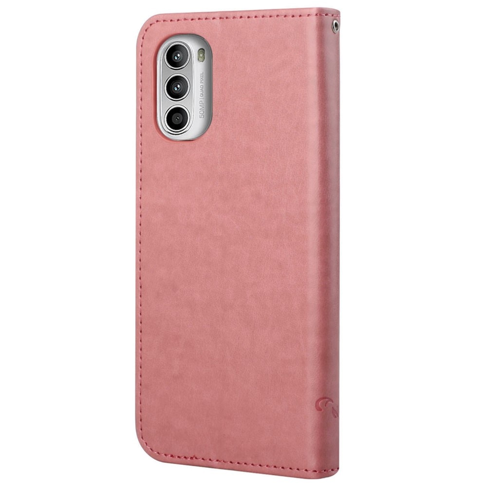 Läderfodral Fjärilar Motorola Moto G52 rosa