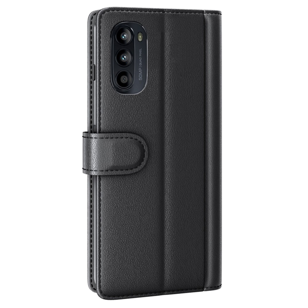 Äkta Läderfodral Motorola Moto G82/Moto G52 Svart
