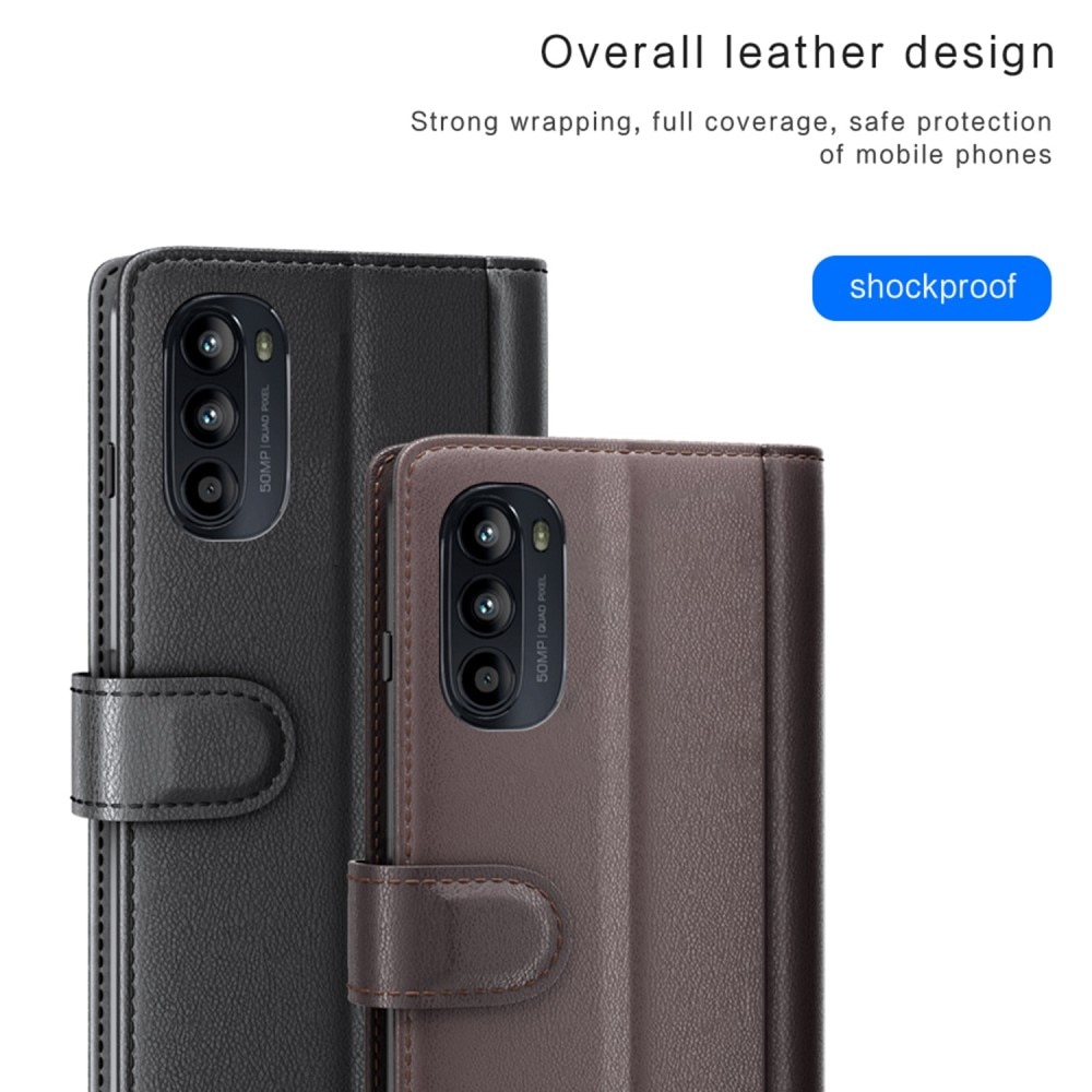 Äkta Läderfodral Motorola Moto G82/Moto G52 Svart