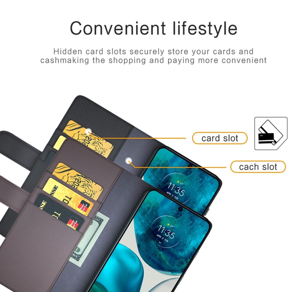 Äkta Läderfodral Motorola Moto G82/Moto G52 Svart