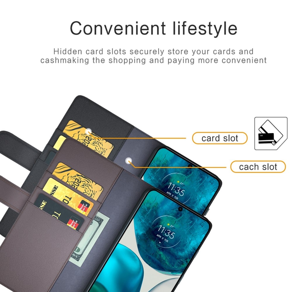 Äkta Läderfodral Motorola Moto G52/G82 svart