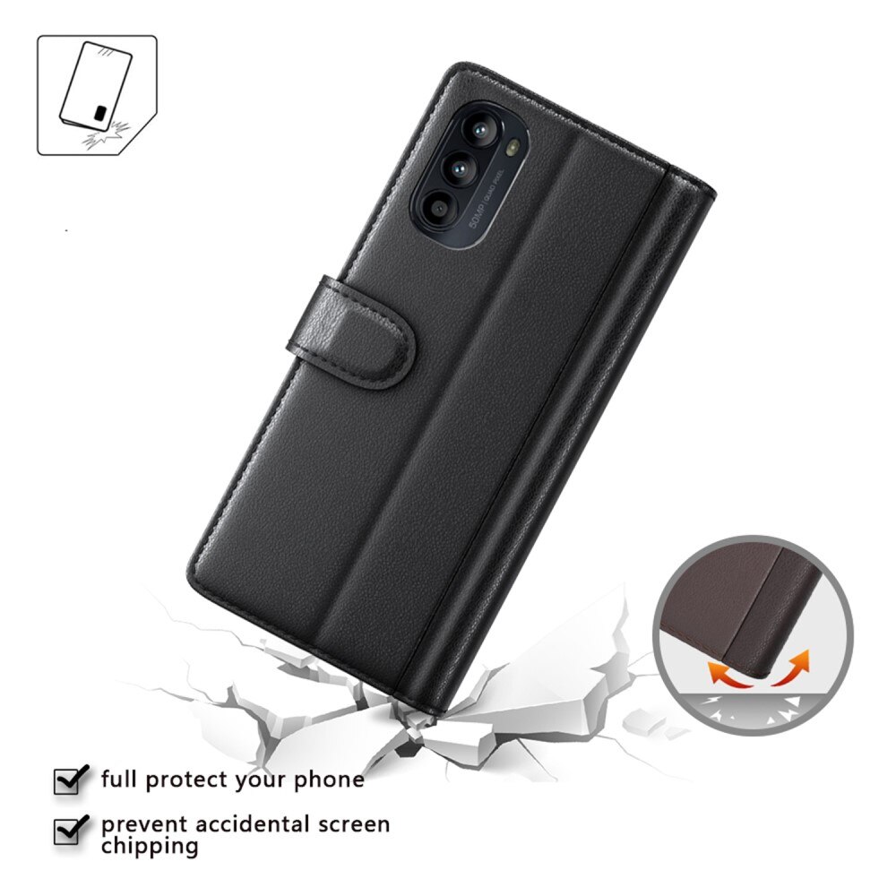 Äkta Läderfodral Motorola Moto G82/Moto G52 Svart