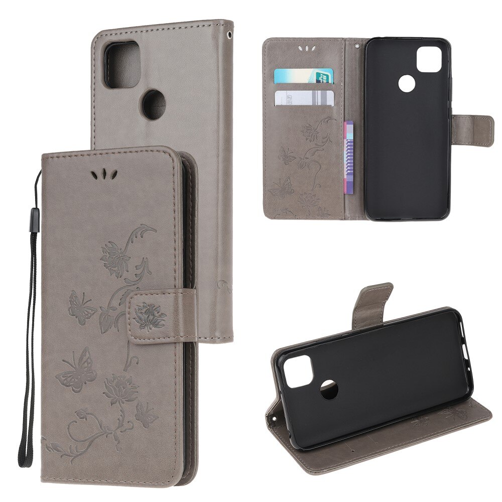 Läderfodral Fjärilar Xiaomi Redmi 9C grå