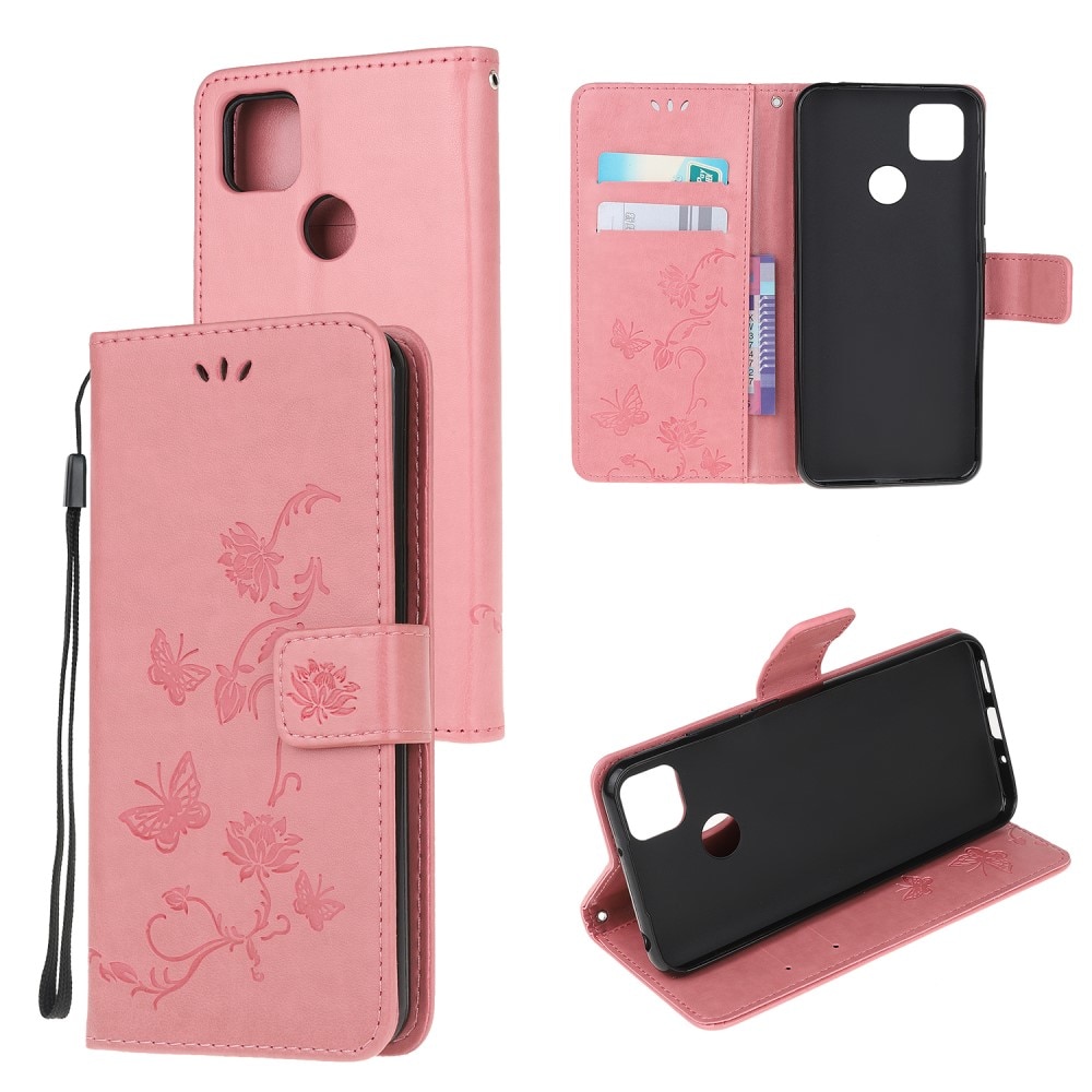 Läderfodral Fjärilar Xiaomi Redmi 9C rosa