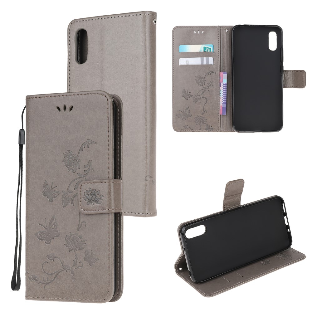 Läderfodral Fjärilar Xiaomi Redmi 9AT Grå