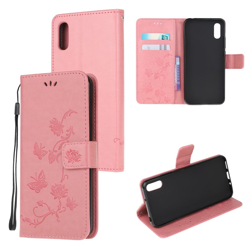 Läderfodral Fjärilar Xiaomi Redmi 9AT Rosa