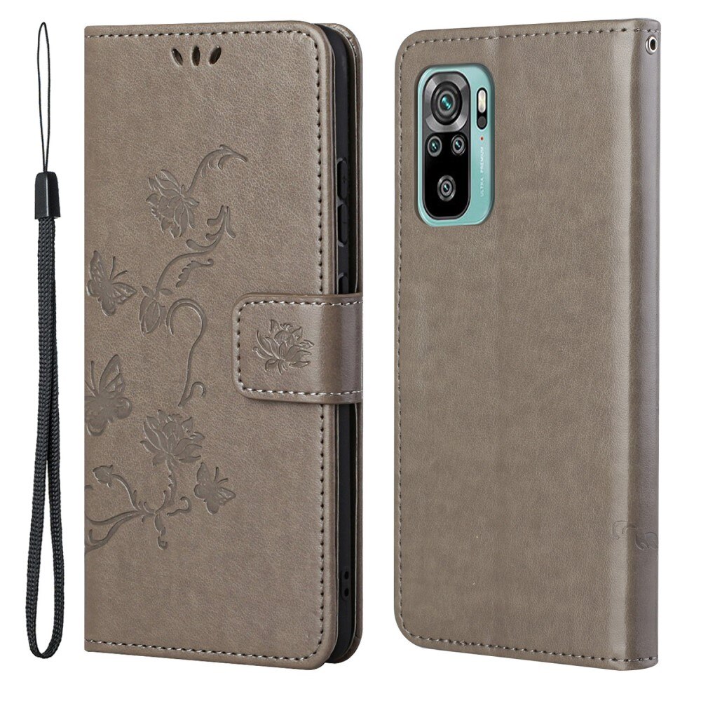 Läderfodral Fjärilar Xiaomi Redmi 10 Grå