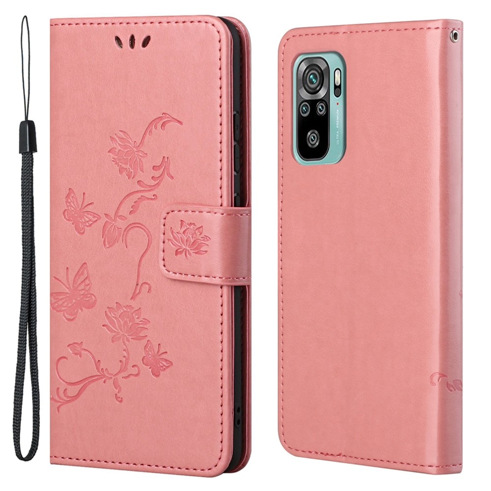 Läderfodral Fjärilar Xiaomi Redmi 10 rosa