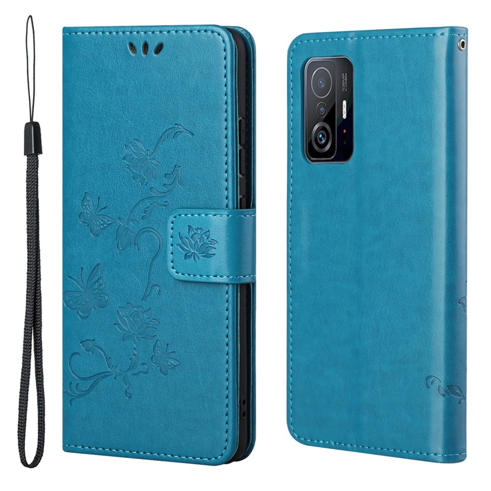Läderfodral Fjärilar Xiaomi 11T/11T Pro Blå