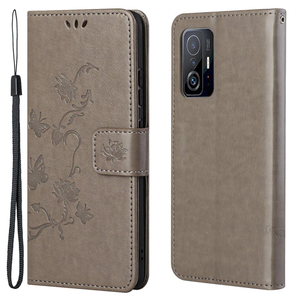Läderfodral Fjärilar Xiaomi 11T/11T Pro Grå