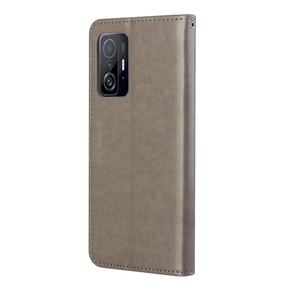 Läderfodral Fjärilar Xiaomi 11T/11T Pro grå