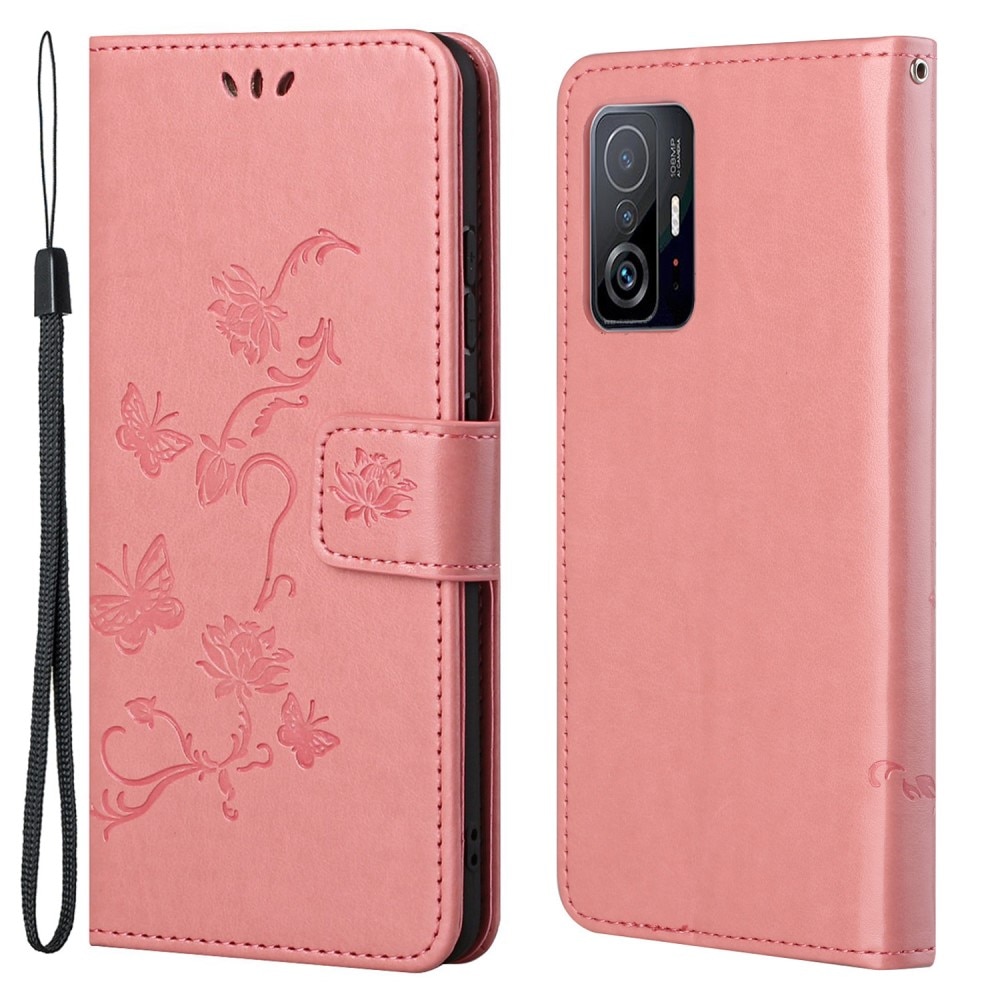 Läderfodral Fjärilar Xiaomi 11T/11T Pro Rosa