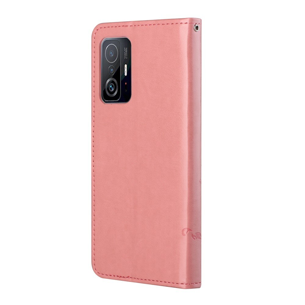 Läderfodral Fjärilar Xiaomi 11T/11T Pro rosa