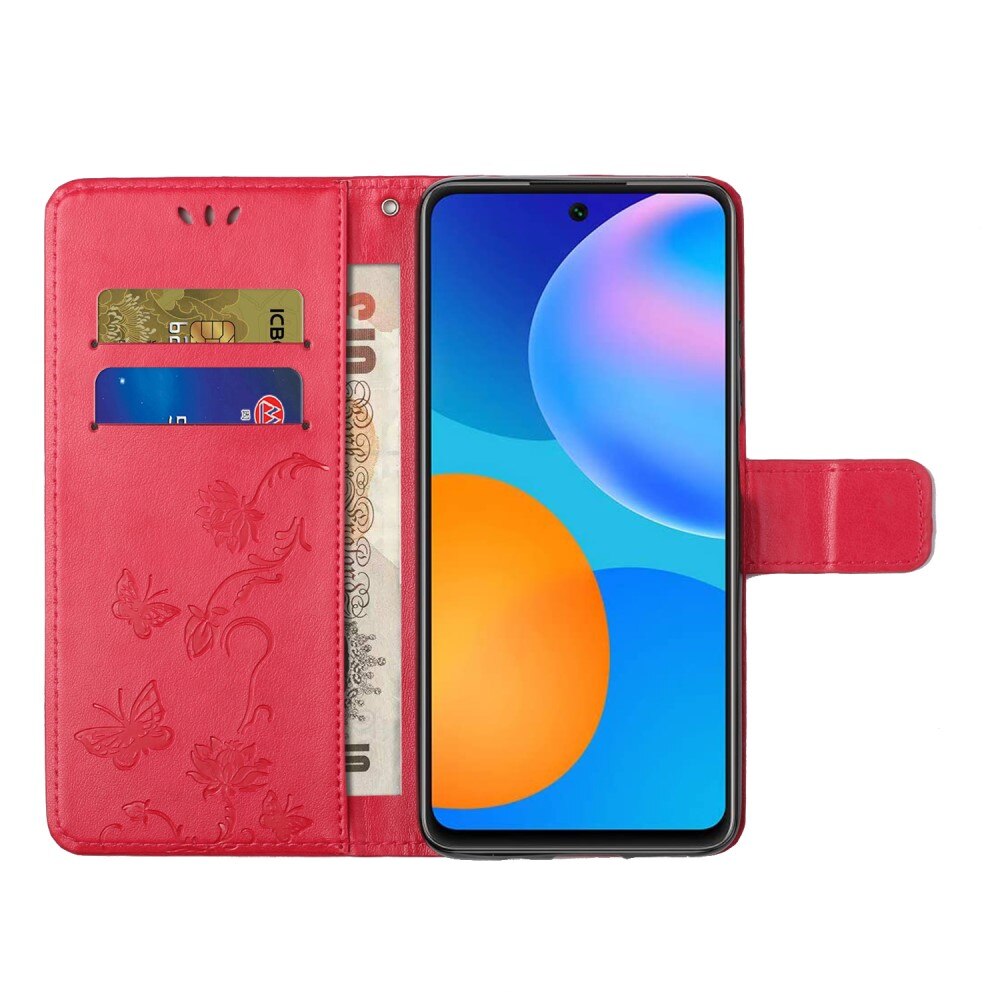 Läderfodral Fjärilar Xiaomi Redmi Note 11 röd