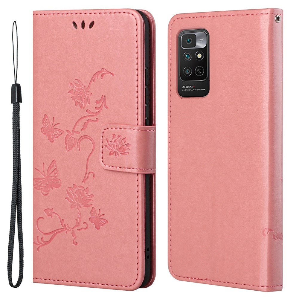 Läderfodral Fjärilar Xiaomi Redmi Note 11 rosa