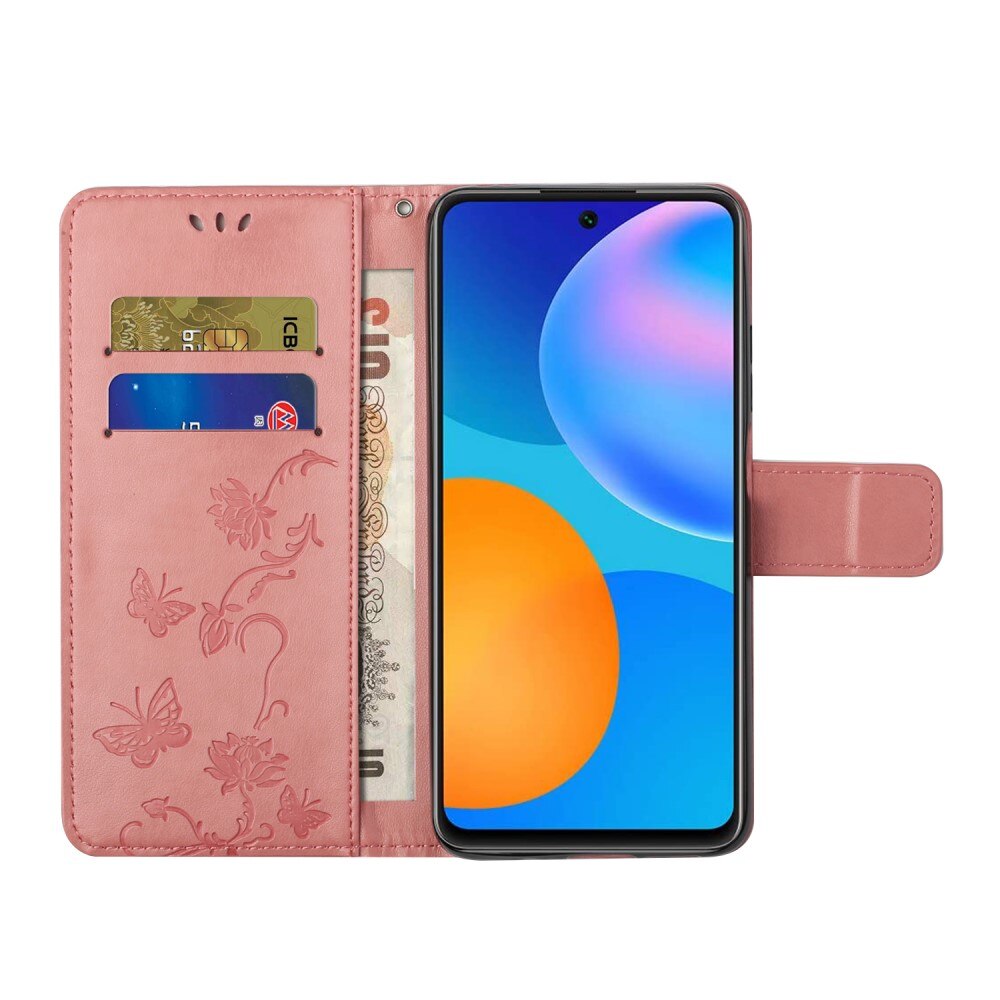 Läderfodral Fjärilar Xiaomi Redmi Note 11 rosa