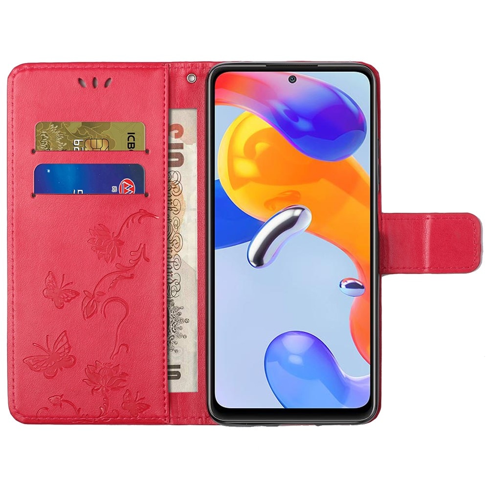 Läderfodral Fjärilar Xiaomi Redmi Note 11 Pro Röd