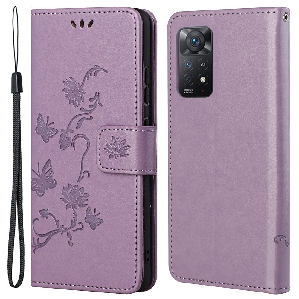Läderfodral Fjärilar Xiaomi Redmi Note 11 Pro Lila