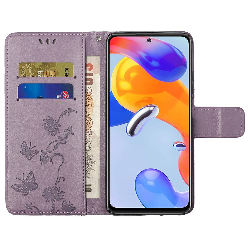 Läderfodral Fjärilar Xiaomi Redmi Note 11 Pro Lila
