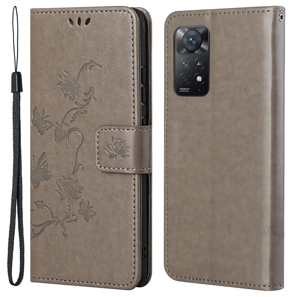 Läderfodral Fjärilar Xiaomi Redmi Note 11 Pro Grå