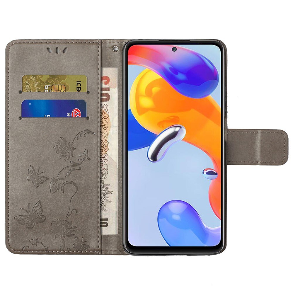 Läderfodral Fjärilar Xiaomi Redmi Note 11 Pro Grå