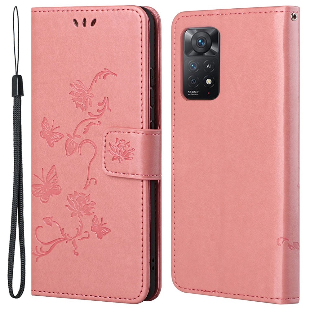 Läderfodral Fjärilar Xiaomi Redmi Note 11 Pro rosa