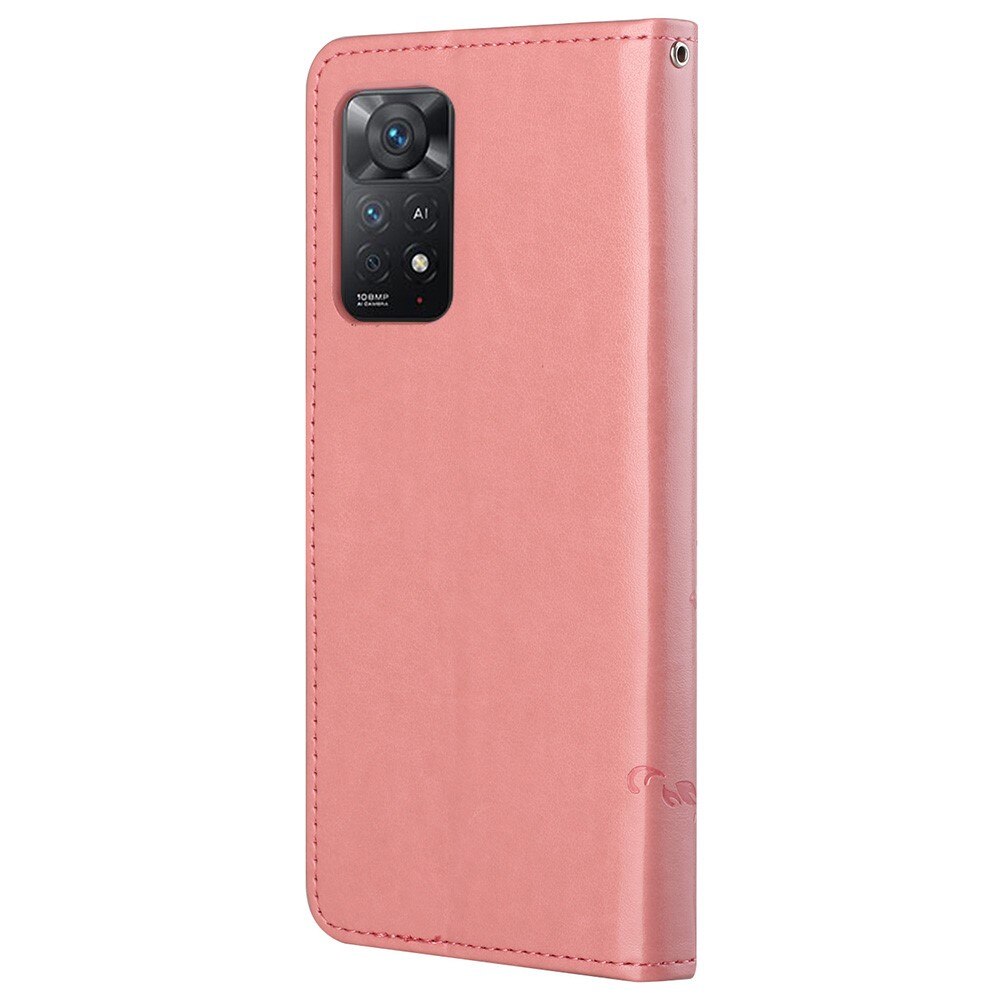 Läderfodral Fjärilar Xiaomi Redmi Note 11 Pro rosa