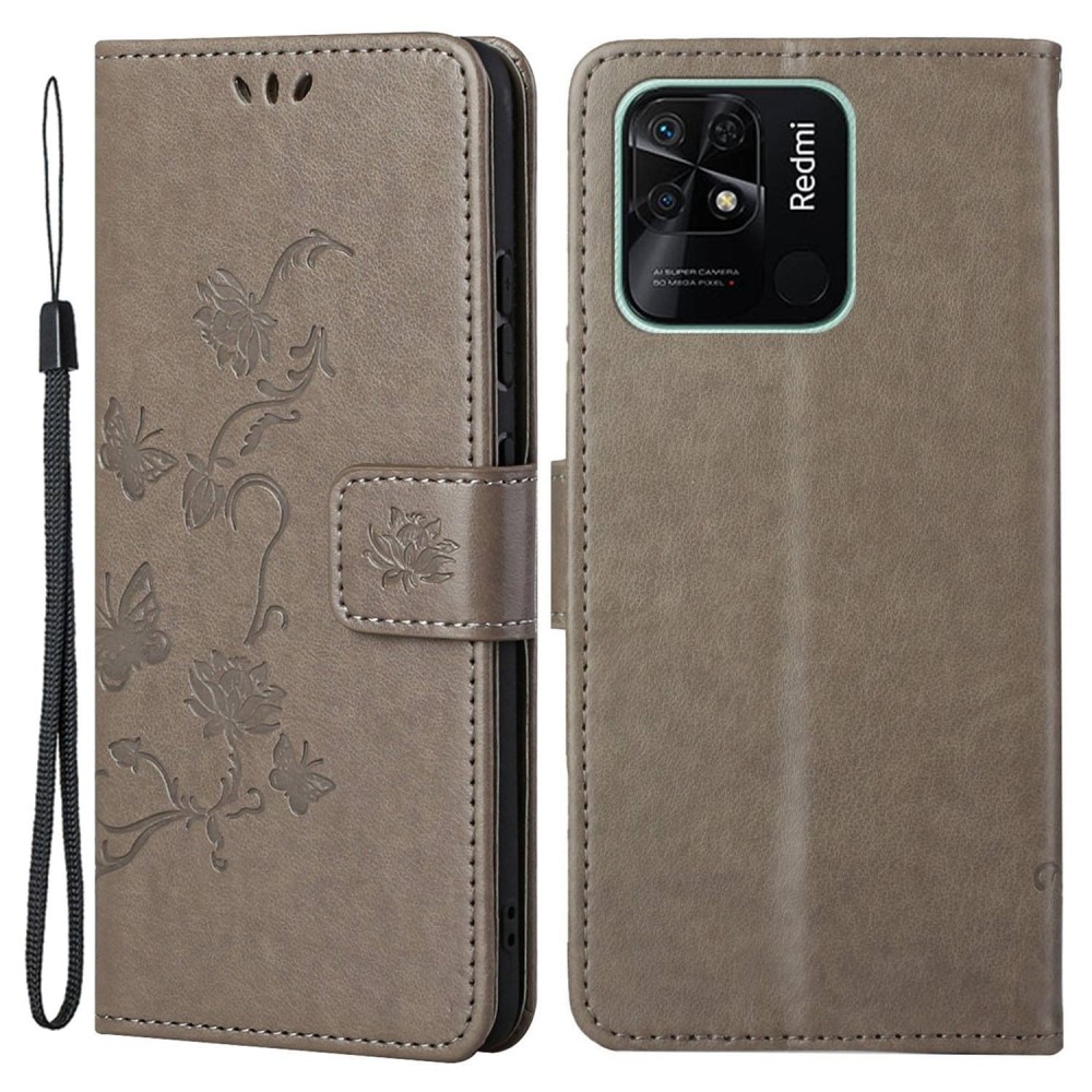 Läderfodral Fjärilar Xiaomi Redmi 10C Grå
