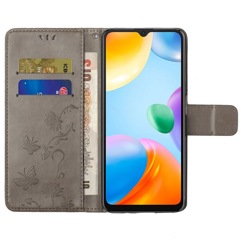 Läderfodral Fjärilar Xiaomi Redmi 10C Grå