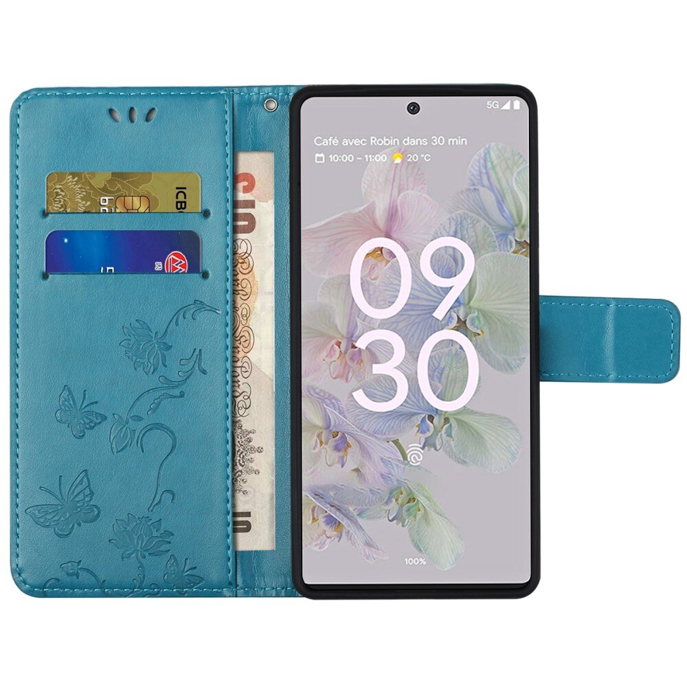 Läderfodral Fjärilar Google Pixel 6a Blå