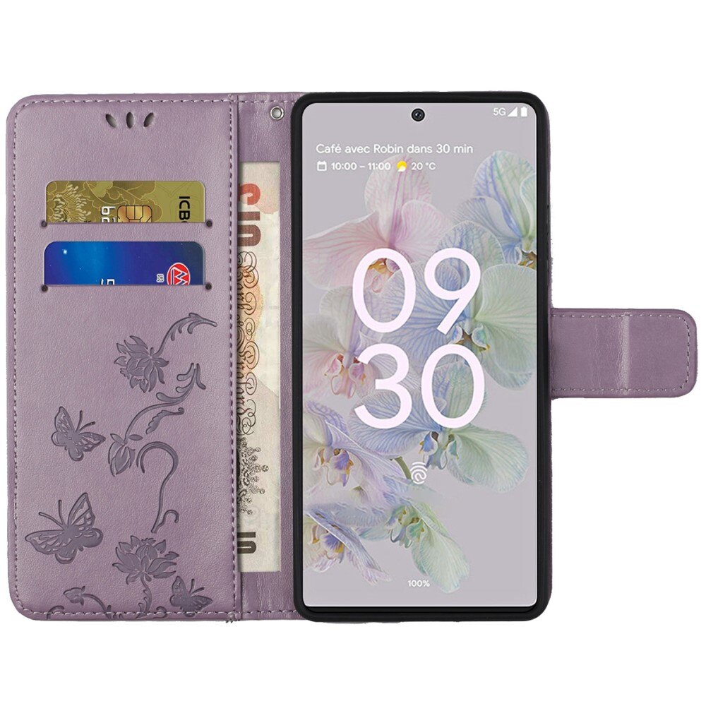Läderfodral Fjärilar Google Pixel 6a Lila