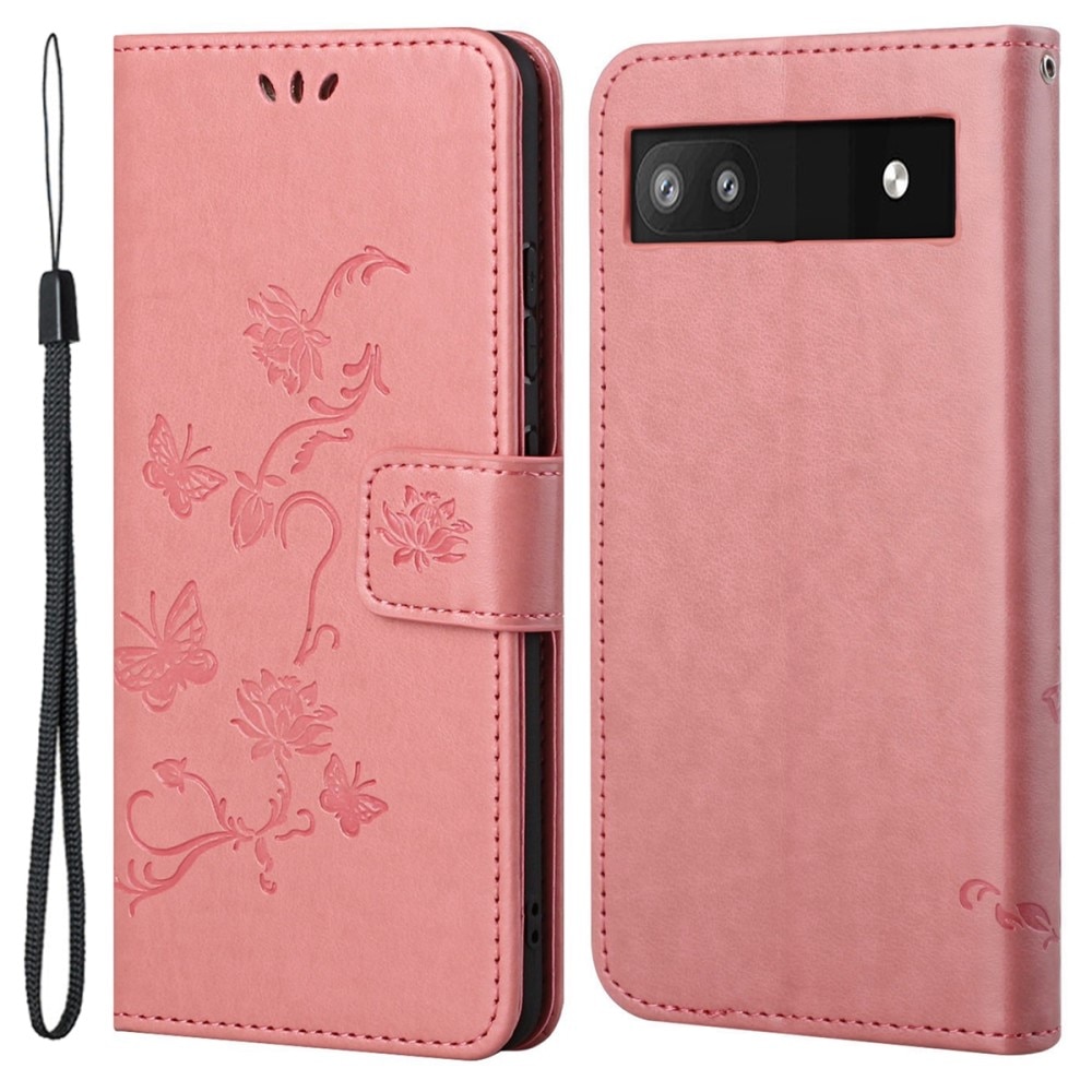 Läderfodral Fjärilar Google Pixel 6a Rosa