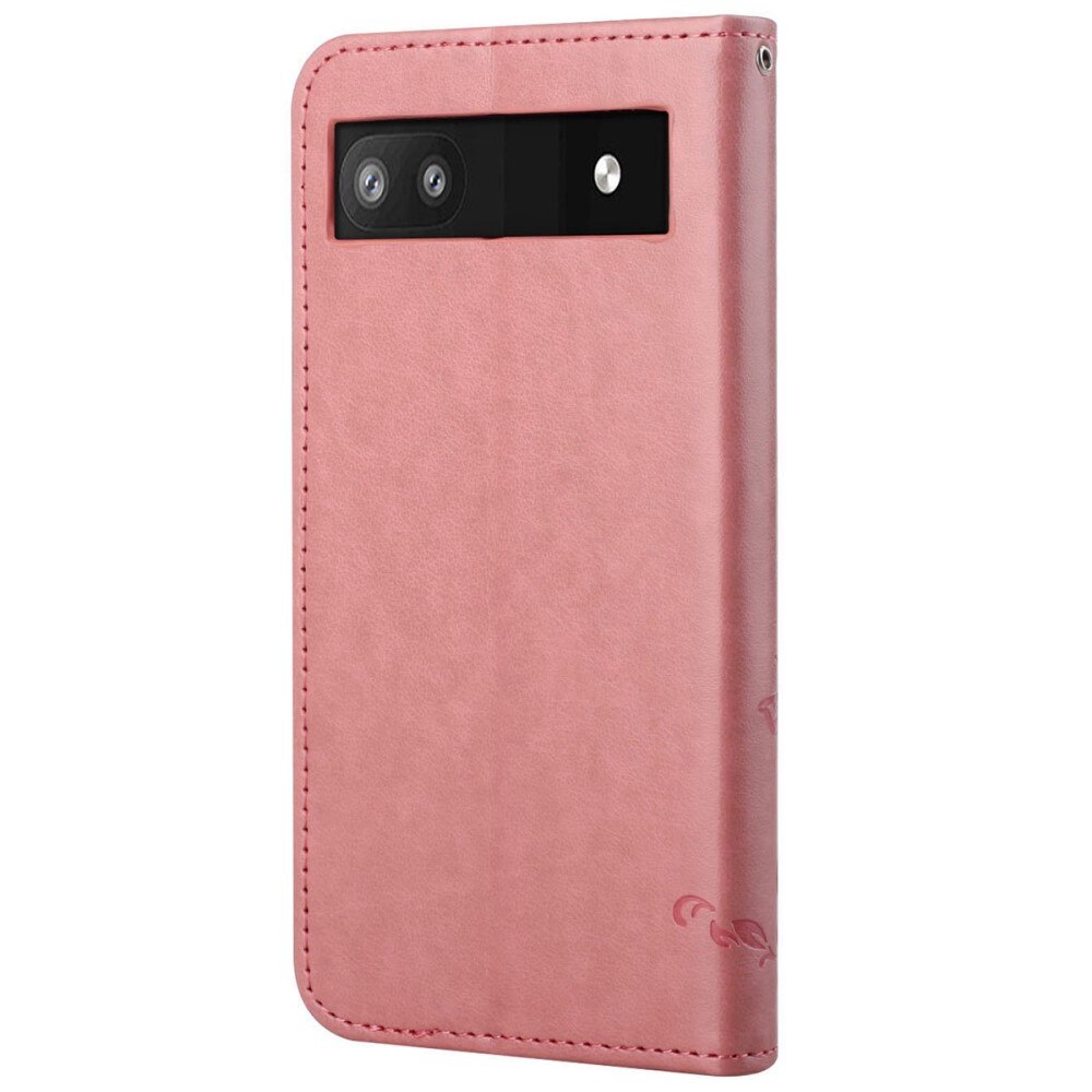 Läderfodral Fjärilar Google Pixel 6a rosa