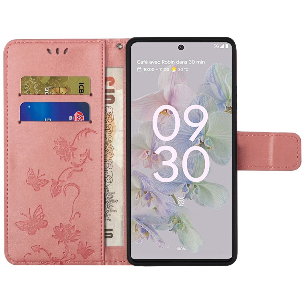 Läderfodral Fjärilar Google Pixel 6a Rosa