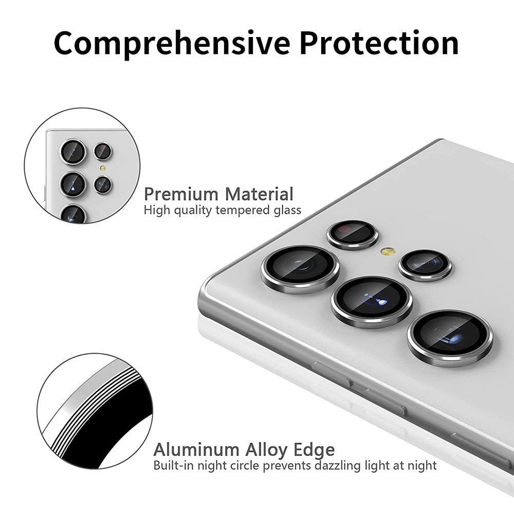 Linsskydd Aluminium + Härdat Glas Samsung Galaxy S22 Ultra silver
