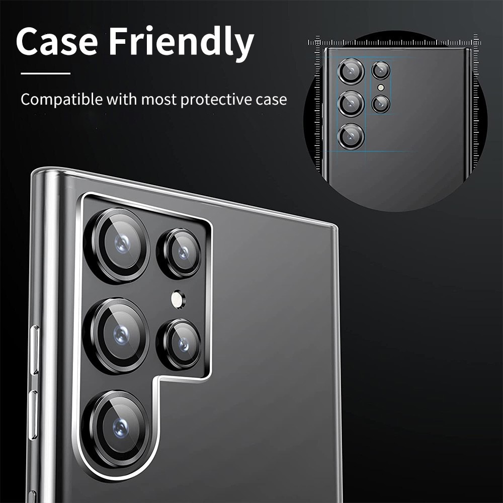 Linsskydd Aluminium + Härdat Glas Samsung Galaxy S22 Ultra svart