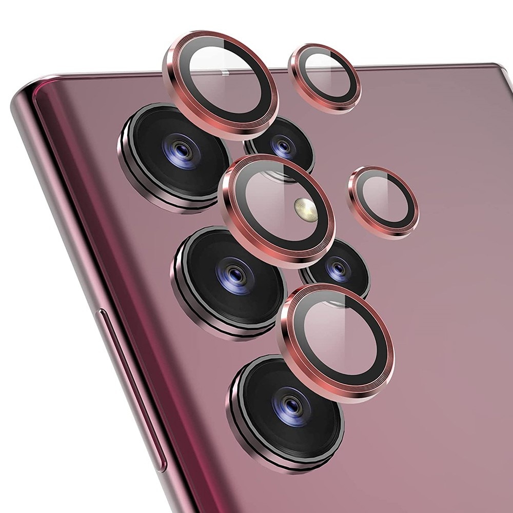 Linsskydd Aluminium + Härdat Glas Samsung Galaxy S22 Ultra röd
