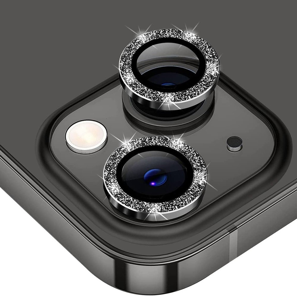 Glitter Linsskydd Aluminium + Glas iPhone 13/13 Mini svart