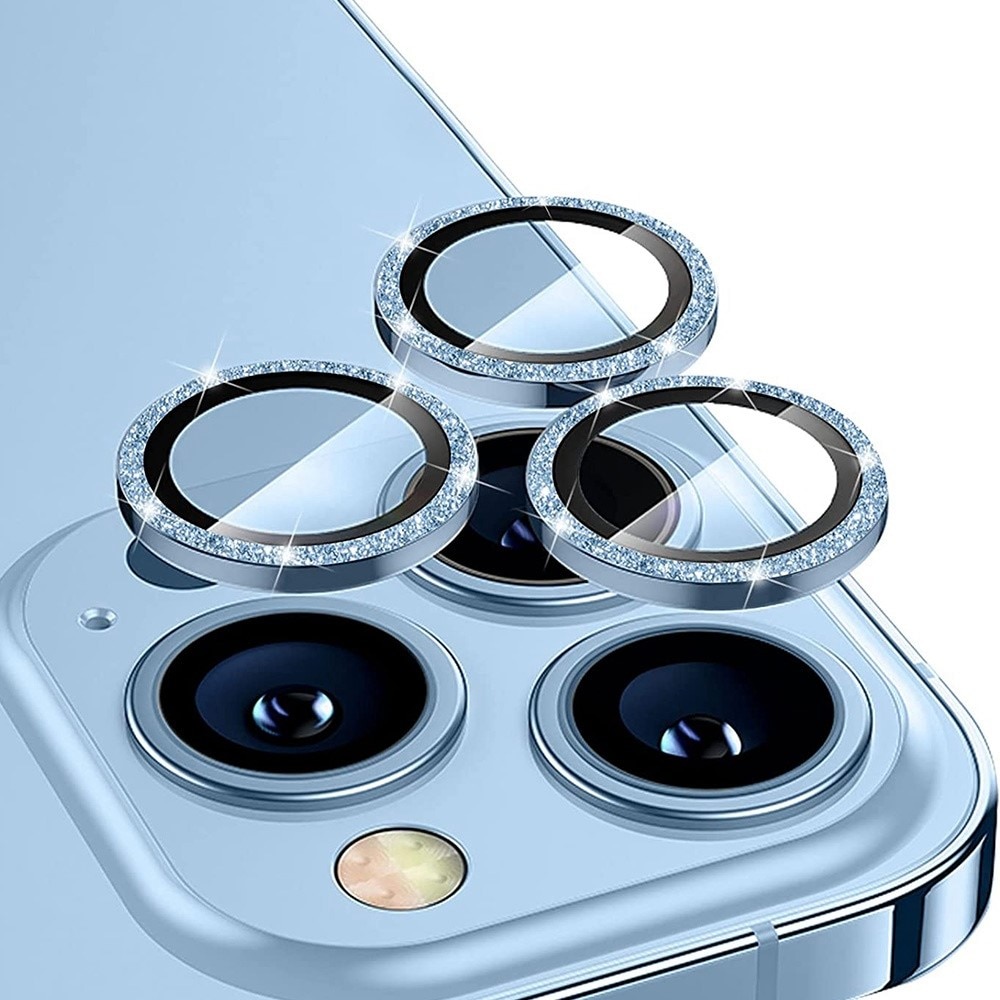 Glitter Linsskydd Aluminium + Glas iPhone 13 Pro Max ljusblå